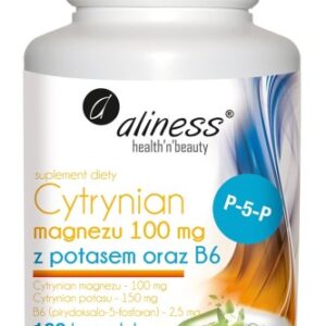 Cytrynian Magnezu 100 mg z potasem 150 mg, B6 (P-5-P) x 100 Vege kaps. - Aliness