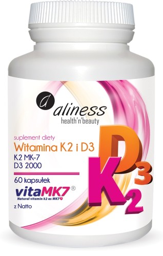 Witamina K2 MK-7 100 µg z Natto + D3 - A 60 kaps. - Aliness