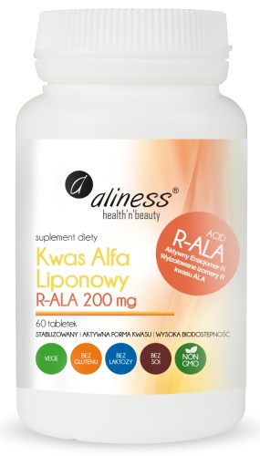 Kwas Alfa Liponowy R-ALA 200mg 60 kaps. - Aliness