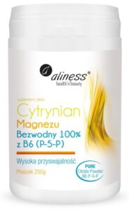 Cytrynian Magnezu - Aliness - bezwodny 100% z B6 P-5-P - proszek 250g