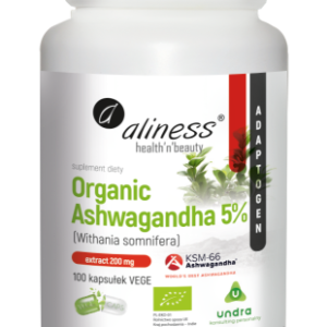 Organiczna Ashwagandha 5% KSM-66 200mg x 100 Vege kaps. - Aliness