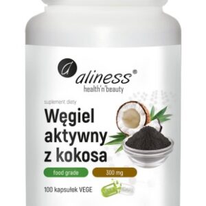 Węgiel aktywny z kokosa Aliness - 300mg - 100 Vege kaps.