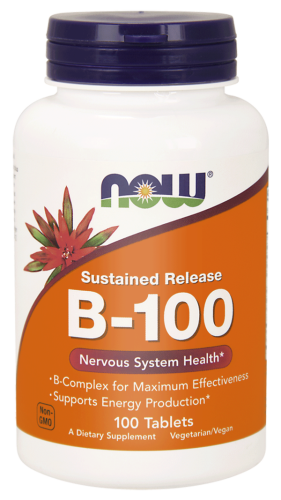 Witamina B100 kompleks witamin o przedłużonym uwalnianiu - 100 tabl. - NOW Foods