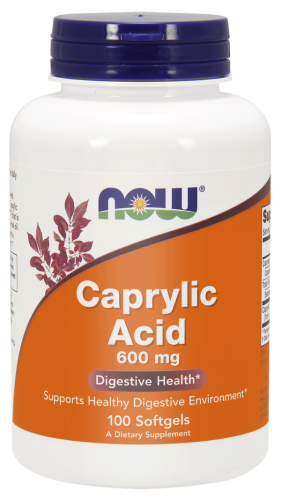 Kwas kaprylowy Caprylic Acid 600mg – 100 żelek - NOW Foods