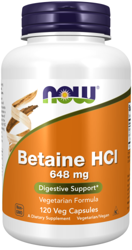 Betaina HCL 648mg - 120 Vege kaps. - NOW Foods